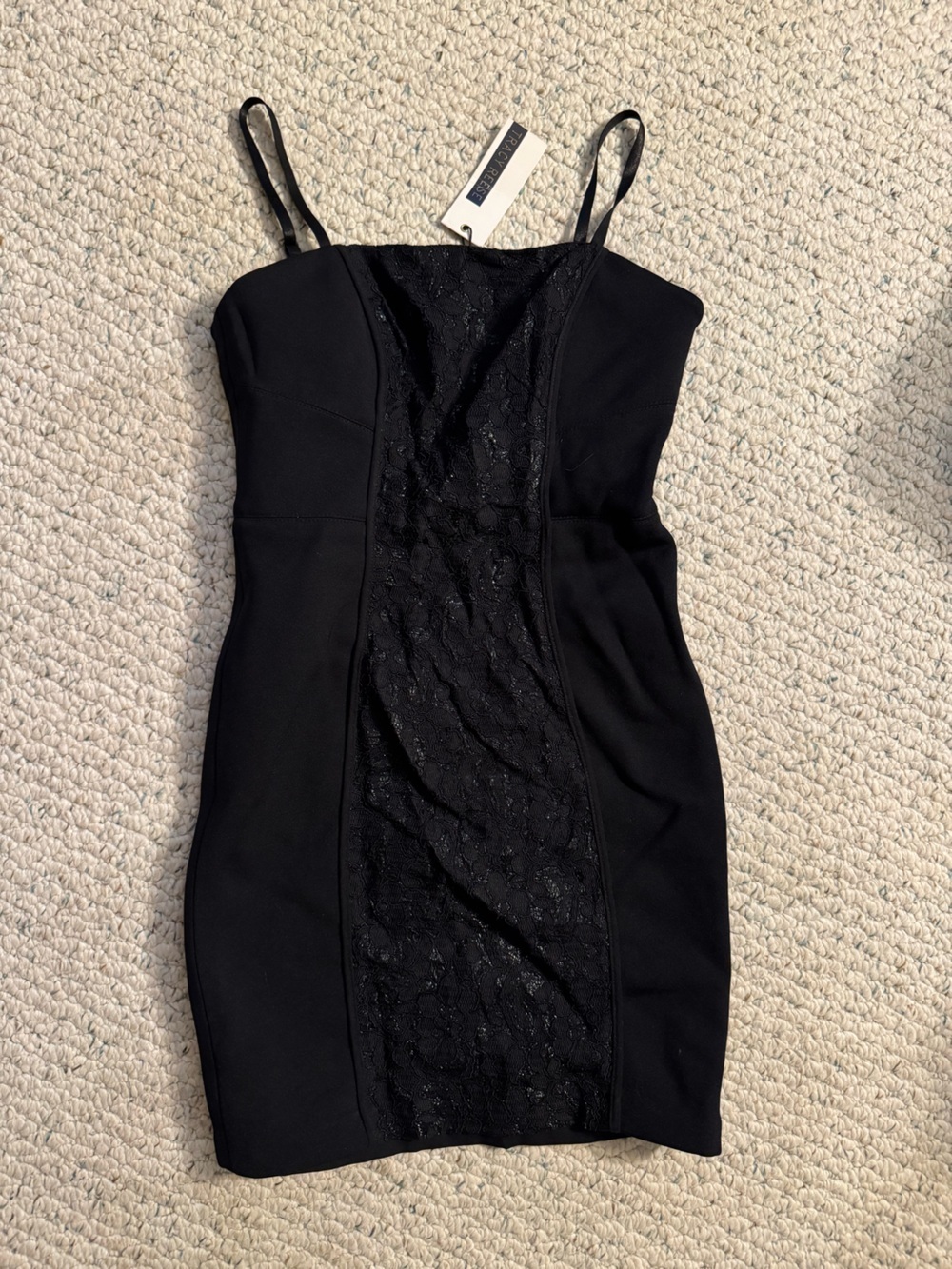 Tracy Reese Black Lace-Panel Mini Slip Dress